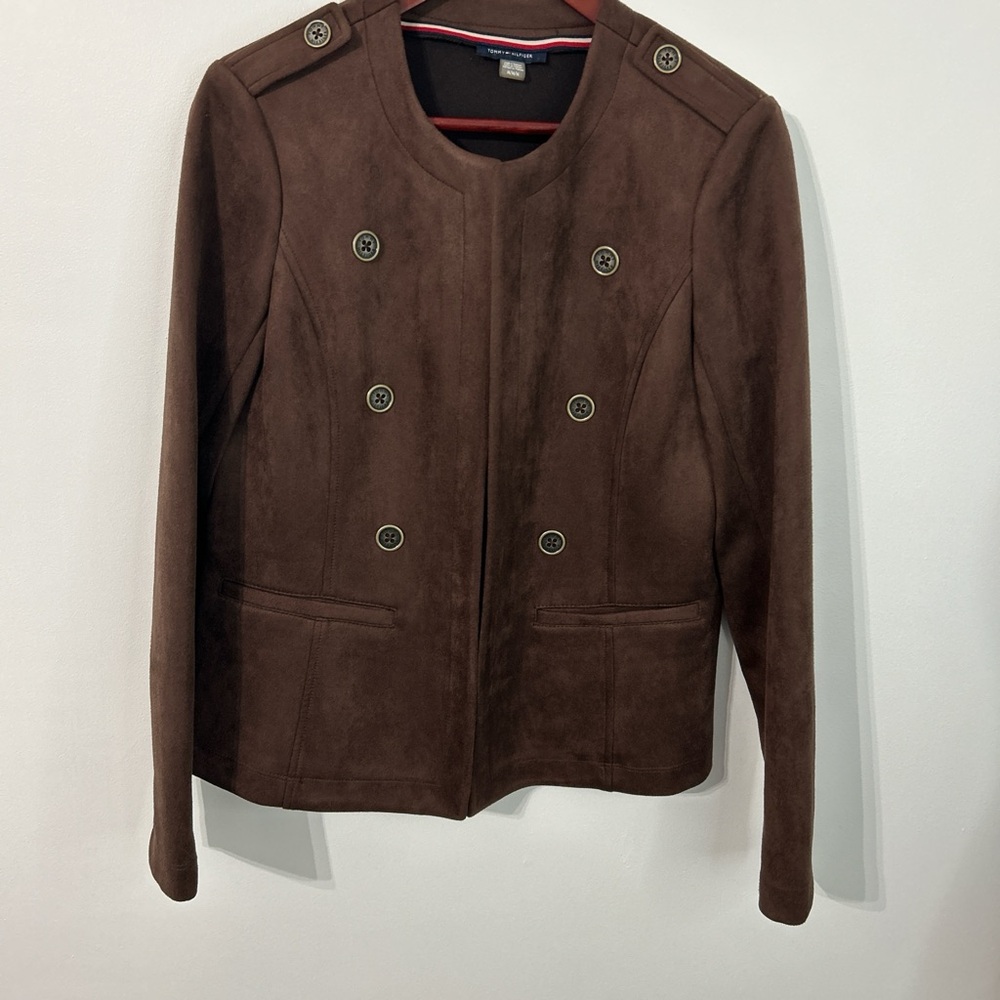 Tommy Hilfiger Brown Double-Breasted Suede-Look Blazer